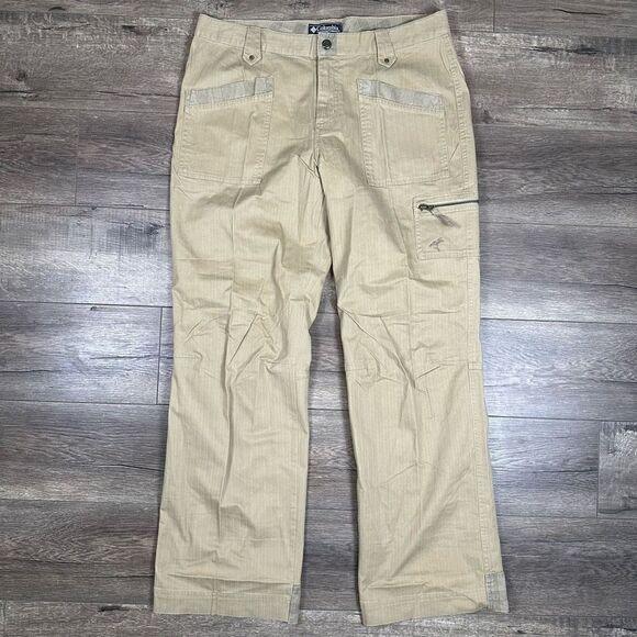 Columbia Women’s Size 14 Outdoor Hiking Pants Tan Patchwork Hem Trail Wear - Picture 1 of 11